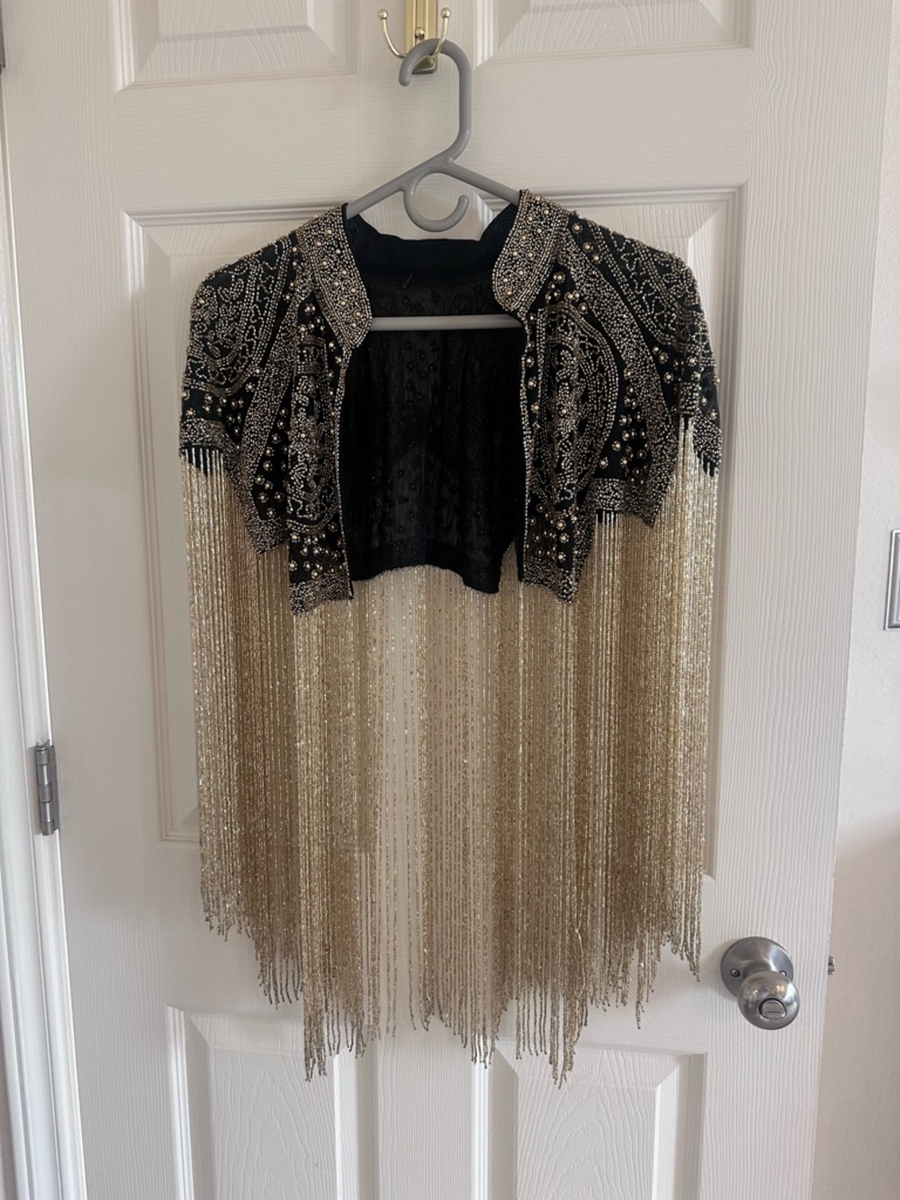Embellished Black and Gold Fringe Bolero Jacket
